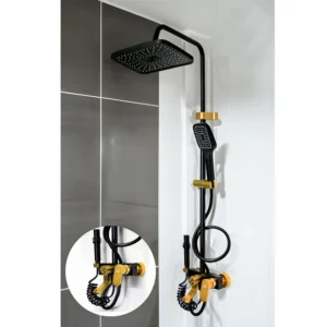 KS1058 – 4 Way Aluminium Shower Mixer – Champagne Gold & Black